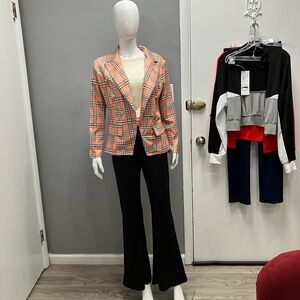Peach Plaid Single-Button Blazer